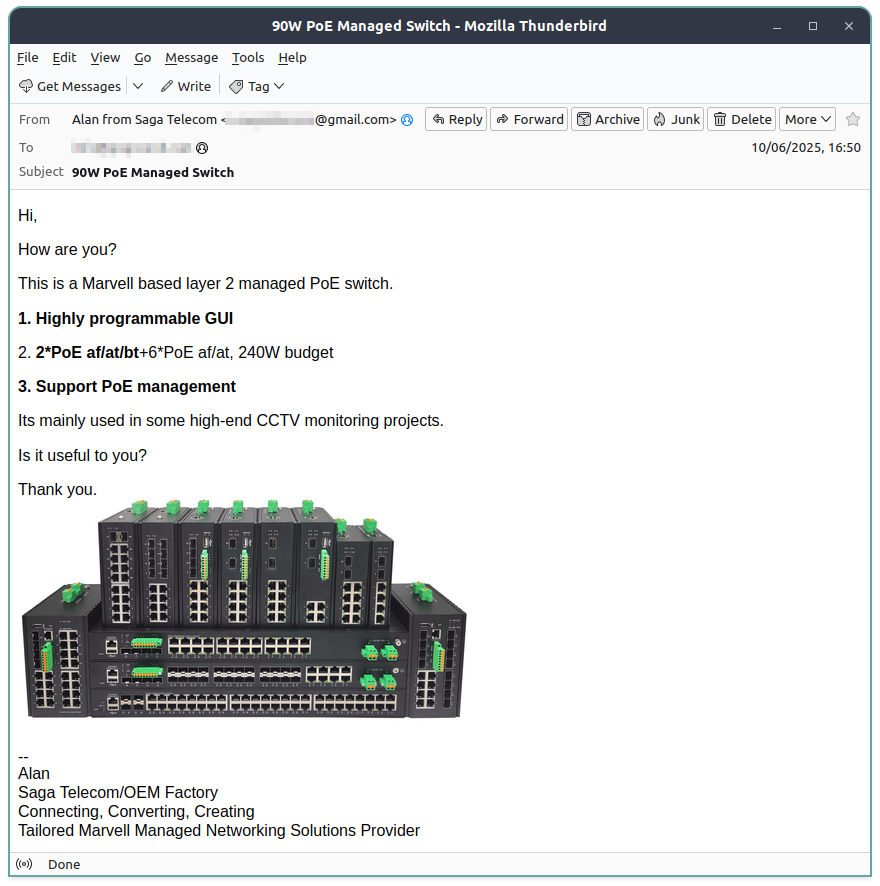 Screenshot of the "spam" message I received
